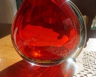 Massive heavy MURANO glass vase, signed