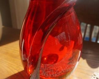Massive Murano blown glass vase signed