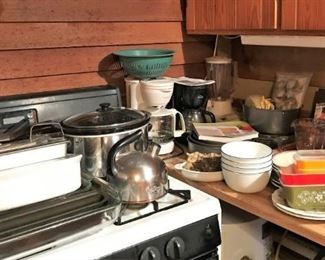 Crockpot, tea kettle, casserole pans, more