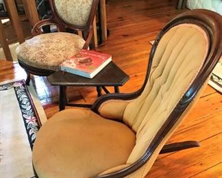 Victorian rosewood parlor chair and rocker