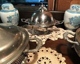 Victorian silverplate butter server, ginger jars, more