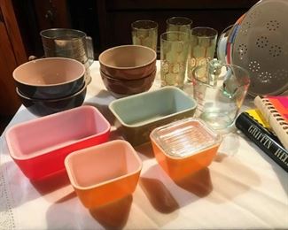 Vintage pyrex, mid-century glassware, cookbooks, dishes, more