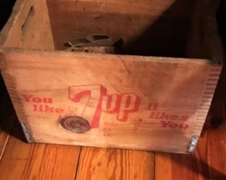 Vintage wooden 7UP box, ammunition