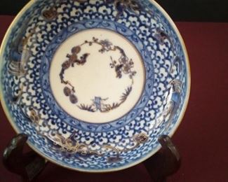 Antique Porcelain Hand Painted Imari Bowl with Celadon Exterior