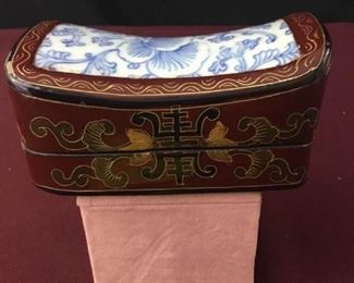 Decorative Lacquer Look Box with Chinese Porcelain Inlaid Top