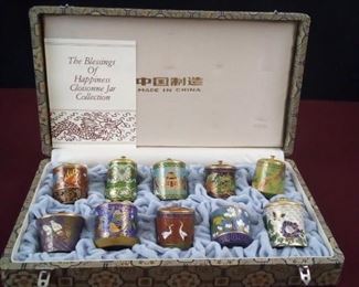 Set of Ten Blessings of Happiness Chinese Cloisonne Jars