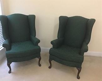 Two Green Wingback Chairs