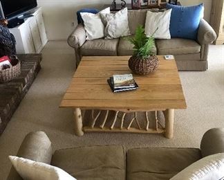 Sofa and matching loveseat. Rustic Coffee Table