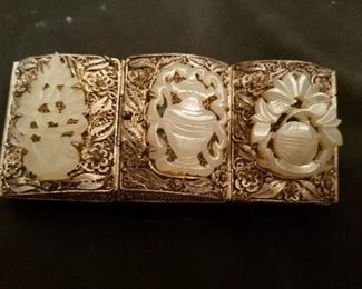 Antique chinese silver and jade bracelet