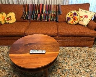 Vintage sofa, and handcrafted cherry coffee table