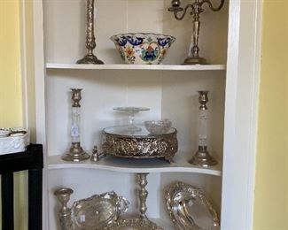 Lots of lovely silver serving pieces...trays, bowls, dishes, picture frame, nose gay, teapots and more!!