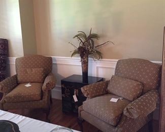 Nice chairs, oriental table, floral silks