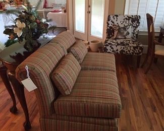 nice upholstered furniture, foyer/sofa table, cowhide chair