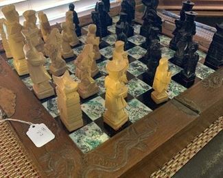 Vintage Oriental Hand Carved Chess Set 