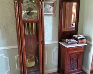 GRANDFATHER CLOCK AND ENTRY CABINET