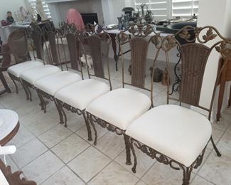 6 iron chairs with upholstered seats heavy and sturdy
