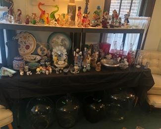 Large Carboy bottles, assorted glass & pottery