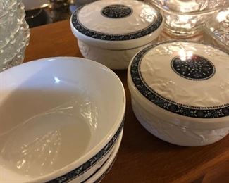 Rice bowls with covers and matching dishes