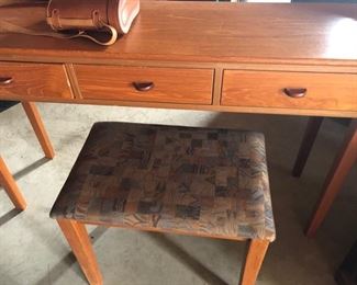 Teak bench and slender 3 drawer table. Could be used for sofa table, entry table, etc.