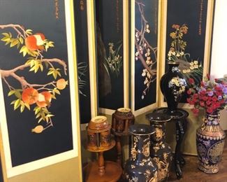 Korean Room Divider (hand embroidered) and Asian Vases, Furniture & Decor