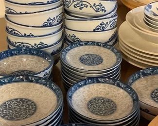 Huge Set of 'Sweet Porcelain' Seokchon-Loko set. Two platters, 2 dinner plates, 11 smaller plates, and dozens of different sizes of bowls! 