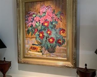 Yuri Petrovich Dyakov "Still Life w/Flowerrs" oil on panel 1974