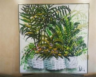 Lee Reynolds oil painting. Hollywood regency style botanical. Signed lower right corner