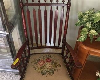VINTAGE ROCKING CHAIR WITH NEEDLEPOINT CUSHION