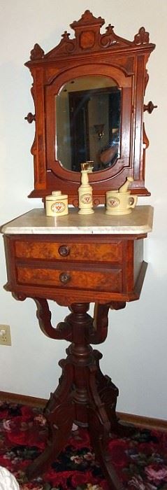 Walnut Victorian Marble Top Shaving Stand With Mirror