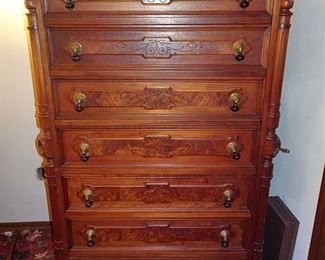 Walnut Victorian Lock Side Chest of Drawers