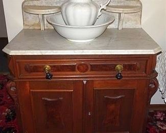 Walnut Victorian Marble Top Washstand