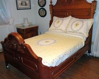 Walnut Victorian High Back Bed
