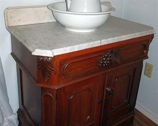 Walnut Victorian Marble Top Washstand