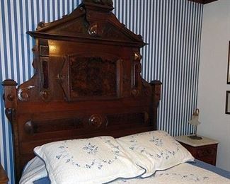 Walnut Victorian High Back Bed