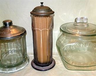Bordens & Planters Peanut Jars, Glass Soda Fountain Straw Dispenser