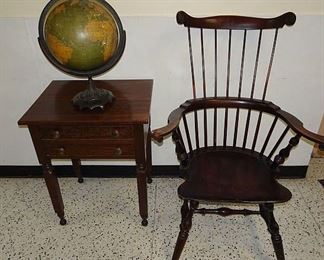 Custom Comb Back Windsor, 2 Drawer Stand & Early Globe