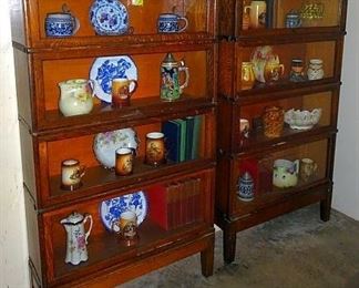 Pair of Oak 4 Section Stacked Lawyers Barrister Bookcases