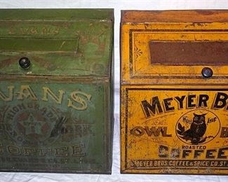 Evans & Meyer Bros. Owl Brand Coffee Tin Advertising Store Bins