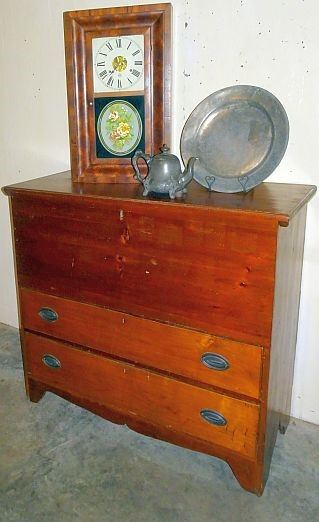 Period 2 Drawer Lift Top Mule Chest, Early Pewter, Weight Clock
