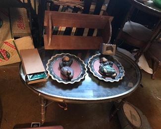 Mastercraft brass bamboo leg cocktail table with glass top - small