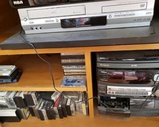 VHS player with videos and stereo