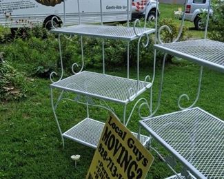 We have an amazing pair of Baker's Racks for sale. The pair is available for sale separately or together. They are in almost new condition. They are painted white with mesh shelving and dogwood like bloom designs. The 2 bottom shelves are approximately 20 inches deep by 32 inches wide. The top 2 shelves are slightly smaller. They are roughly 70 inches tall. They are in excellent condition and are very sturdy. No rust on them! We are asking $185 each or $325 on the pair. These items came from a cute farmhouse in Burnsville. We have other items for sale also!