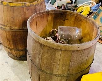 2 antique wooden barrels