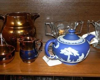 Blue Wedgewood Tea Pot & English Lusterware
