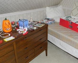 Misc. Holiday Items & Twin Mattress with Frame.  Dresser sold
