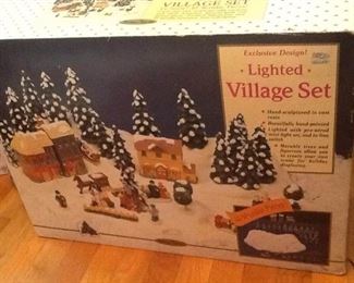 Lighted Village Set and Ferris Wheel