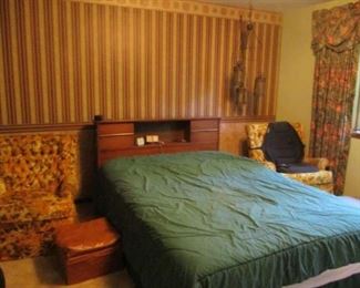 MCM Danish Bed, chairs, hanging light