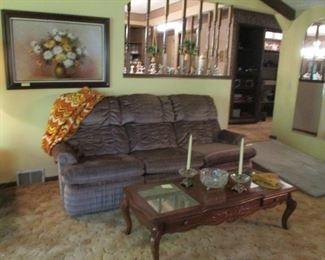 Barco Lounger sofa, Leaded glass coffee table