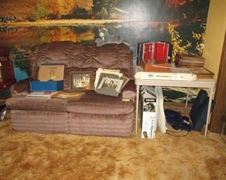 Love seat, vintage photos & misc.