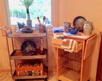 Metal 3-Tier Rolling Cart and Wood Drop-Leaf Rolling Island